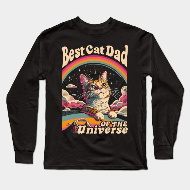 Best Cat Dad In The Universe 60s 70s Hippie Aesthetic Men Long Sleeve T-Shirt by Apocatnipse Meow